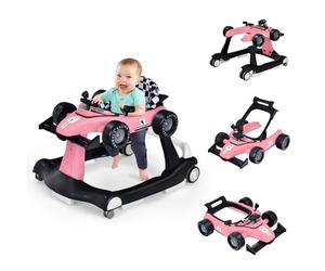 Maxmass Baby Walker, 4 in 1 Infant Sit-to-Stand Walker with Adjustable Height & Speed, Steering Wheels, Detachable Seat Cushion, Foldable Toddler Activity Walkers for Boy Girl 6-18 Months (Light Pink)