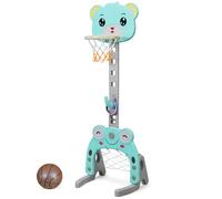 Maxmass Basketball Hoop Set, 3 in 1 Sports Activity Center with Basketball & Soccer Ball, Height Adjustable Basketball Stand for Kids (Sky Blue)