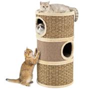 Maxmass Cat Condo with Sisal Scratching Pad (36 x 36 x 70 cm,Khaki + Brown)
