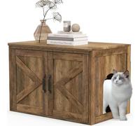 Maxmass Cat Litter Box Enclosure, Hidden Cat Washroom Furniture with 2 Doors & Entrance Hole, Wooden Kitty House for Indoor Cats