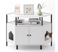 Maxmass Cat Litter Box Enclosure, Wooden Kitty House with 2 Entrances, Open Shelf & Double Doors, Hidden Kitten Washroom Furniture for Indoor Cats