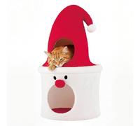 Maxmass Christmas Cat Condo, 2-Tier Kitten House with Soft Plush Cushion, Kitty Tree Cozy Cats Cave for Indoor