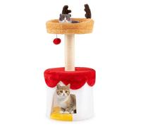 Maxmass Christmas Cat Tree, Kitten Activity Center with Sisal Scratching Post and Washable Mat, Indoor Cats Tower for Bedroom Living Room Pet Store (White+Red+Orange, 35 x 35 x 80 cm)