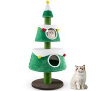 Maxmass Christmas Cat Tree, Kitten Activity Center with Sisal Scratching Post and Washable Mat, Indoor Cats Tower for Bedroom Living Room Pet Store (Green, 70 x 70 x 153 cm)