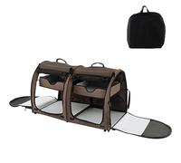 Maxmass Double Soft-Sided Pet Carrier, Portable Pet Travel Crate with 2 Compartments, Detachable Hammocks, Litter Box and Carrying Bag, Collapsible Dog Kennel for Small & Medium Cats Puppies (Brown)