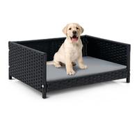 Maxmass Elevated Dog Bed, Rattan Dog Sofa with Removable Cushion, Indoor Outdoor Wicker Pet Beds for Small Medium Dogs Cats