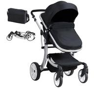 Maxmass Foldable Baby Pushchair, Lightweight Infant Stroller with Adjustable Handle & Canopy, Removable Foot Cover & Mosquito Net, Convertible Seat, Storage Bag, Toddler Buggy for 0-3 Year Old (Black)