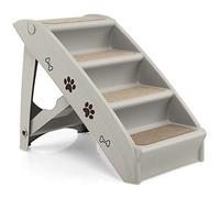 Maxmass Folding Dog Steps, Portable Pet Stairs with Non-slip Footpads, Comfortable Felt and Adorable Pattern, Access Pet Ladder Ramp for High Bed, Couch and Sofa (Grey)