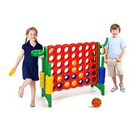Maxmass Giant Age 3+ 4 in A Row, Four Connect Board Game Set with PU Basketball, 42 Jumbo Rings & Quick-Release Slider, Jumbo 4-to-Score Games for Indoor Outdoor (Green)