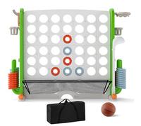 Maxmass Giant Four in a Row, 4 to Score Jumbo Game with 42 Chess Rings, 3 Toss Rings, Basketball Hoop, Mini Golf, Carrying Bag, Outdoor Indoor Connect 4 Game for Kids Adults (White + Green)