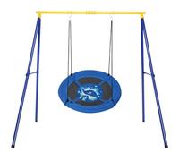 Maxmass Heavy Duty Swing Frame, Kids Swing Set with Saucer Swing, Indoor Outdoor Single Swing A Frame for Backyard Garden Park Playground (Yellow Swing Frame and Whale Swing)