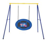 Maxmass Heavy Duty Swing Frame, Kids Swing Set with Saucer Swing, Indoor Outdoor Single Swing A Frame for Backyard Garden Park Playground (Yellow Swing Frame and Rocket Swing)