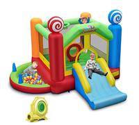 Maxmass Inflatable Bounce House, Kids Bouncy Castle with 680W Blower, Slide, Ball Pit, Jumping Area, Ocean Balls, Blowup Jumping Bouncer Playhouse for Indoor & Outdoor (Candy Land Theme)