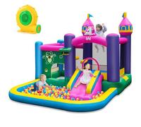 Maxmass Inflatable Bounce House, Kids Bouncy Castle with 680W Blower, Trampoline, Slide, Large Ball Pit, Basketball Hoop, Outdoor Indoor Playhouse Jumping House Blow up Castle for 3-10 Years Old