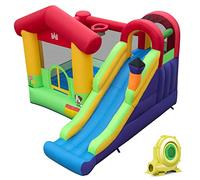 Maxmass Inflatable Bouncy Castle, Kids Jumping House with Air Blower, Slide, Climbing Wall, Basketball Hoop & 50 Ocean Balls, Blowup Bouncer Playhouse for Indoor & Outdoor (5-in-1)