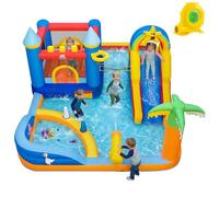 Maxmass Inflatable Bouncy Castle, Kids Water Park with Slide, Climbing Wall, Basketball Hoop, Ball Pit, Water Cannons, Outdoor Bounce House for 3+ Years Old (Beach Themed with Blower)