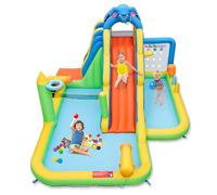 Maxmass Inflatable Bouncy Castle, Kids Water Park with Slide, Climbing Wall, Basketball Hoop, Ring Toss, Water Cannon, Outdoor Bounce House for 3+ Years Old (Elephant Themed)