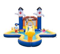 Maxmass Inflatable Bouncy Castle, Kids Water Park with Slide, Climbing Wall, Basketball Hoop, Ring Toss, Water Cannon, Outdoor Bounce House for 3+ Years Old (Shark Themed)
