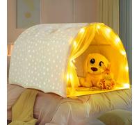 Maxmass Kids Bed Tent, Glow in the Dark Toddler Play Tents with Net Curtains, String Lights, Flags, Indoor Children Play House Tunnel Castle Fairy Playhouse for 3+ Years Old