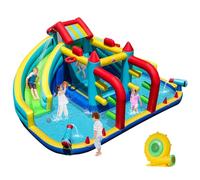 Maxmass Kids Bounce Castle, Inflatable Bounce House with Slide, Climbing Wall, Splash Pool, Trampoline, Water Cannon, Water Park Jumping House Playhouse for Indoor Outdoor (8-in-1 with Blower)
