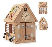 Maxmass Kids Busy House, Wooden Busy Board with Socket, Zipper, Sorter, Gears Switch, Clock, Wooden Sensory Toy Toddler Montessori Activity Boards Educational Learning Toys for 3+ Year Old Boys Girls