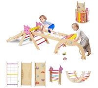 Maxmass Kids Climbing Frame, Toddler Climbing Set with Arch, Reversible Ramp, Indoor Children Climber Toy Set Montessori Play Gym for Boys Girls (Colorful, 8 in 1 Unicorn-Themed: 281 x 53 x 60 cm)