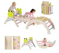 Maxmass Kids Climbing Frame, Toddler Climbing Set with Arch, Reversible Ramp, Indoor Children Climber Toy Set Montessori Play Gym for Boys Girls (Colorful, 7 in 1 Frog-Themed: 189.5 x 55 x 59 cm)