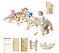 Maxmass Kids Climbing Frame, Toddler Climbing Set with Arch, Reversible Ramp, Indoor Children Climber Toy Set Montessori Play Gym for Boys Girls (Natural, 8 in 1 Unicorn-Themed: 281 x 53 x 60 cm)