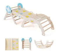 Maxmass Kids Climbing Frame, Toddler Climbing Set with Arch, Reversible Ramp, Indoor Children Climber Toy Set Montessori Play Gym for Boys Girls (Natural, 7 in 1 Nautical-Themed: 190 x 57 x 55 cm)