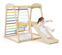 Maxmass Kids Climbing Playset, Multifunctional Wooden Climber Playground with Monkey Bars, Climbing Net, Climbing Ladders & Slide, Indoor Montessori Play Gym for Toddlers (Colorful)