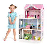 Maxmass Kids Dollhouse, 3-Storey Children Dolls House with Simulated Rooms, Elevator, Adjustable Staircase & Furniture Accessories, Wooden Role Play DIY Doll House Playset Gift for Toddlers