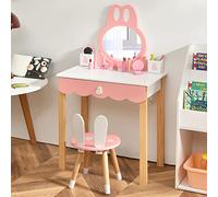 Maxmass Kids Dressing Table and Stool, 2-in-1 Vanity Table with Detachable Mirror, Large Drawer and 2 Storage Boxes, Girls Makeup Desk & Chair Set for Children Toddlers (White)