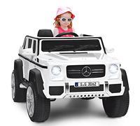 Maxmass Kids Electric Car, Licensed Mercedes Benz 12V Battery Powered Electric Truck with Remote Control, Horn, Music, USB/TF, Lights, 2-Seater Children Ride on Car for 3-8 Years Old (White)