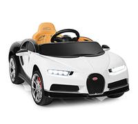 Maxmass Kids Electric Ride on Car, 12V Battery Powered Vehicle with Remote Control, LED Lights, MP3/ USB/TF Slot, Spring Suspension, 2 Motors Bugatti Licensed Toy Car for 3+ Years Old (White)