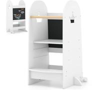 Maxmass Kids Learning Tower, Wooden Toddler Step Stool with Double-sided Chalkboard, Adjustable Height Step, Anti-tipping Feet and Safety Rail, Children Kitchen Helper for 3+ Years Old