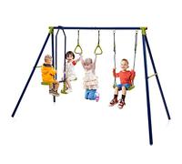 Maxmass Kids Metal Outdoor Swing Set With Adjustable Swing, Glider, and 2 Gym Rings - Backyard Garden Playground Playset for Children (3-in-1)
