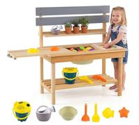 Maxmass Kids Mud Kitchen, Outdoor Toddler Toy Kitchen with Sink, Basin, Watering Can, 2 Molds, Garden Potting Bench Backyard Children Role Play Kitchen Pretend Toy for 3+ Boys Girls