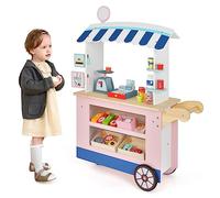 Maxmass Kids Play Food Cart, Children Shop Trolley Playset with 30 PCS Accessories, Universal Wheel, Scale and Register, Wooden Grocery Store Marketplace Toy for 3+ Year Old