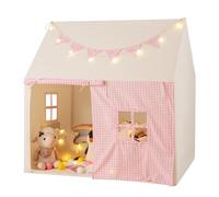 Maxmass Kids Play Tent, Large Children Playhouse with Star Lights, Soft Cotton Mat, Decorative Flags, Cute Windows, Indoor Outdoor Toddler Play House Princess Tent for Girls Boys (Pink)