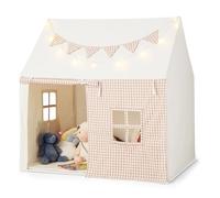 Maxmass Kids Play Tent, Large Children Playhouse with Star Lights, Soft Cotton Mat, Decorative Flags, Cute Windows, Indoor Outdoor Toddler Play House Princess Tent for Girls Boys (Beige)