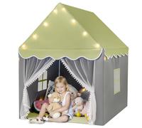 Maxmass Kids Play Tent, Princess Castle Teepee with Washable Mat, Lights and Windows, Indoor Outdoor Children Playhouse (Green with Yellow Lights)