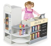 Maxmass Kids Pretend Grocery Store, Wooden Children Supermarket Playset with Rich Accessories, Vending Machine, Scanning Area, POS Machine & Screen, Toddler Play Shop for 3-8 Years Old (15PCS, Grey)