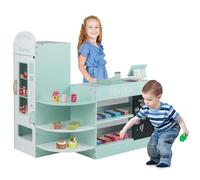 Maxmass Kids Pretend Grocery Store, Wooden Children Supermarket Playset with Rich Accessories, Vending Machine, Scanning Area, POS Machine & Screen, Toddler Play Shop for 3-8 Years Old (15PCS, Green)