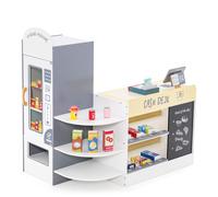 Maxmass Kids Pretend Grocery Store, Wooden Children Supermarket Playset with Rich Accessories, Vending Machine, Scanning Area, POS Machine & Screen, Toddler Play Shop for 3-8 Years Old (15PCS, White)