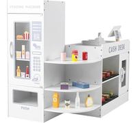 Maxmass Kids Pretend Grocery Store, Wooden Children Supermarket Playset with Rich Accessories, Vending Machine, Scanning Area, POS Machine & Screen, Toddler Play Shop for 3-8 Years Old (13PCS, White)