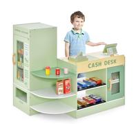 Maxmass Kids Pretend Grocery Store, Wooden Children Supermarket Playset with Rich Accessories, Vending Machine, Scanning Area, POS Machine & Screen, Toddler Play Shop for 3-8 Years Old (13PCS, Green)