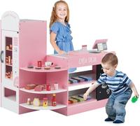 Maxmass Kids Pretend Grocery Store, Wooden Children Supermarket Playset with Rich Accessories, Vending Machine, Scanning Area, POS Machine & Screen, Toddler Play Shop for 3-8 Years Old (15PCS, Pink)