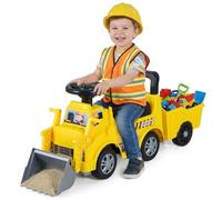 Maxmass Kids Ride on Excavator, 2 in 1 Toddler Ride on Bulldozer with Detachable Trailer, Under-Seat Compartment, Music, Horn, Children Toy Car Construction Vehicle for Old