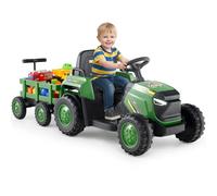 Maxmass Kids Ride on Tractor and Trailer, 12V Battery Powered Electric Construction Toy Car with Remote Control, USB, LED Headlights, Horn, Children Ride on Bulldozer for 3-8 Years Old (Dark Green)