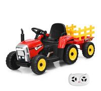 Maxmass Kids Ride on Tractor and Trailer, 12V Battery Powered Ride on Toy Car with Remote Control, USB, Bluetooth, Music, Horn, Electric Vehicle Construction Car for 3+ Years Old (Red)